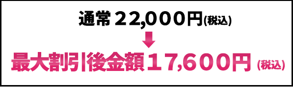 通常22,000円最大割引後金額17,600円（税抜）